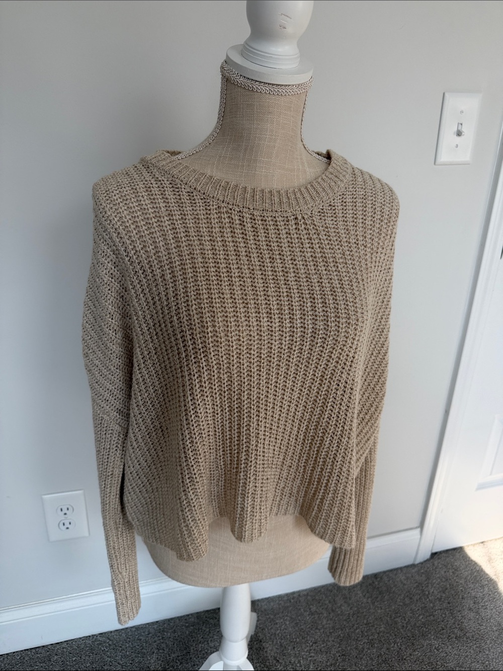 moon & madison Beige Waffle Knit Crewneck Sweater